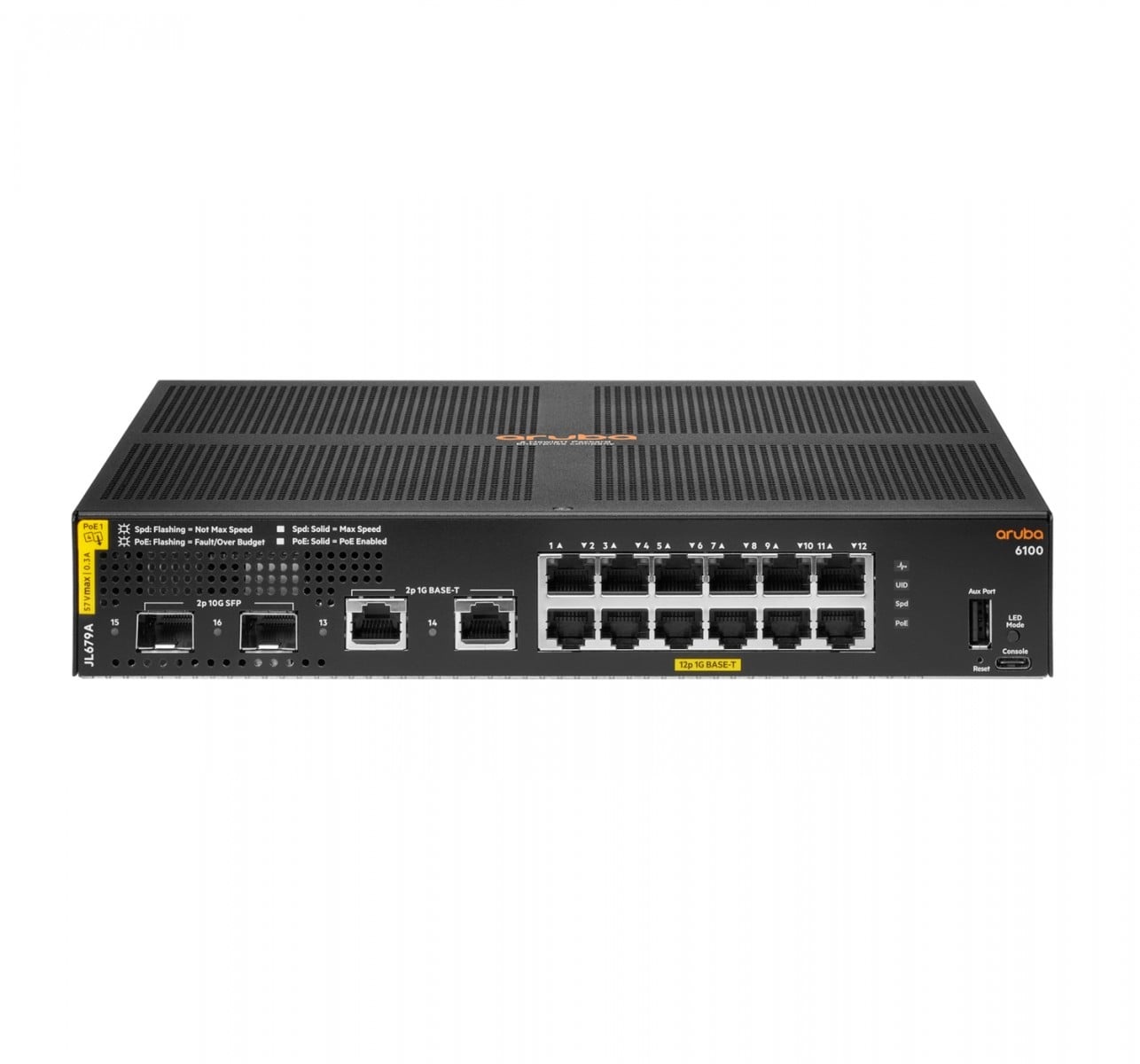 HPE HPE Aruba 6100 12G Class4 PoE 2G/2SFP+ 139W - Gestito - L3 - Gigabit Ethernet (10/100/1000) - Supporto Power over Ethernet (PoE) - Montaggio rack - 1U (JL679A) - RETI | TecnoCARE.net Sabaudia, Latina, Terracina, San Felice Circeo e Pontinia