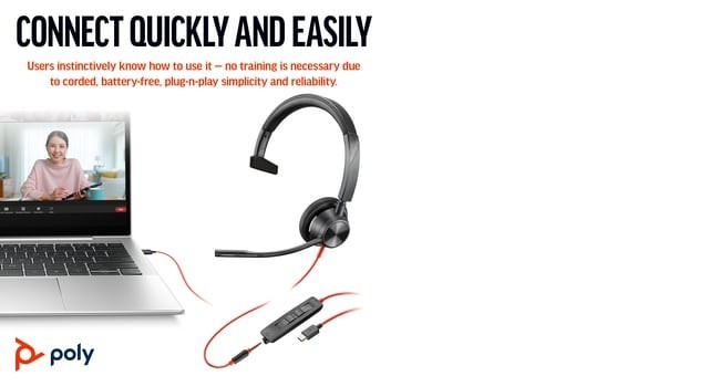 HP POLY HP Poly Blackwire 3315 Monaural USB-C Headset +3.5mm Plug +USB-C/A Adapter Auricolare Cablato A Padiglione Ufficio USB tipo-C Nero - AUDIO E CUFFIE PORTATILI | TecnoCARE.net Sabaudia, Latina, Terracina, San Felice Circeo e Pontinia