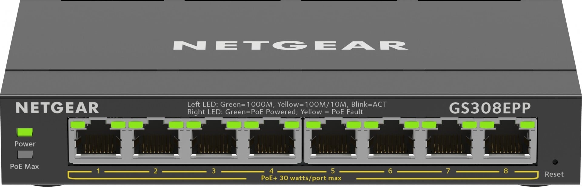 NETGEAR NETGEAR 8-Port Gigabit Ethernet High-Power PoE+ Plus Switch (GS308EPP) Gestito L2/L3 Gigabit Ethernet (10/100/1000) Supporto Power over Ethernet (PoE) Nero - RETI | TecnoCARE.net Sabaudia, Latina, Terracina, San Felice Circeo e Pontinia