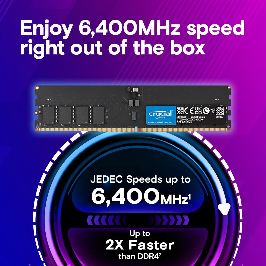 CRUCIAL Modulo di memoria Crucial CT32G64C52CU5 32 GB 1 x 32 GB DDR5 6400 MT/s - COMPONENTI | TecnoCARE.net Sabaudia, Latina, Terracina, San Felice Circeo e Pontinia