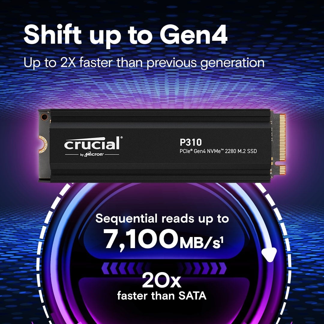 CRUCIAL Crucial CT2000P310SSD5 P310 2TB PCIe Gen4 NVMe 2280 M.2 SSD con dissipatore - SUPPORTI PER LA MEMORIZZAZIONE | TecnoCARE.net Sabaudia, Latina, Terracina, San Felice Circeo e Pontinia
