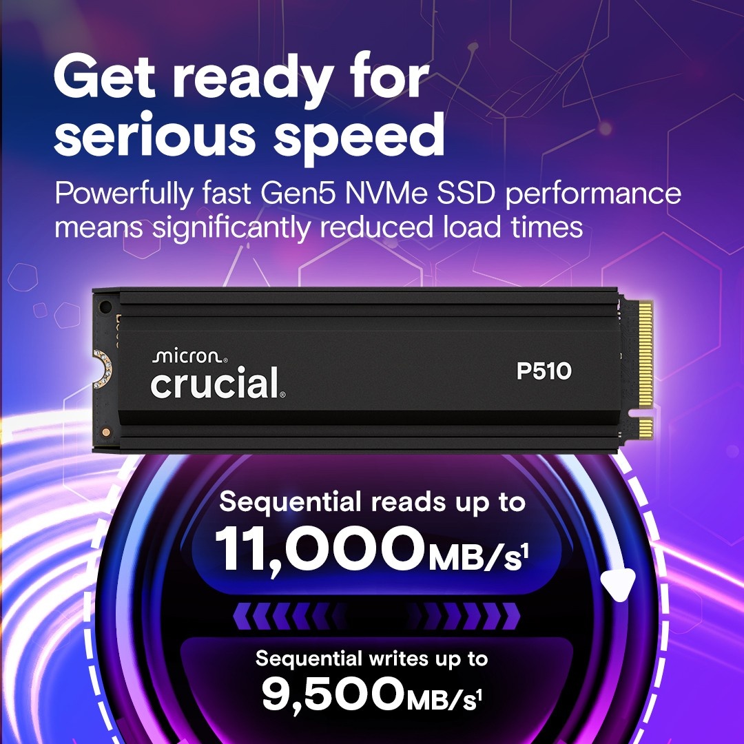 CRUCIAL Crucial CT2000P510SSD5 P510 2TB PCIe Gen5 NVMe 2280 M.2 SSD con dissipatore - SUPPORTI PER LA MEMORIZZAZIONE | TecnoCARE.net Sabaudia, Latina, Terracina, San Felice Circeo e Pontinia