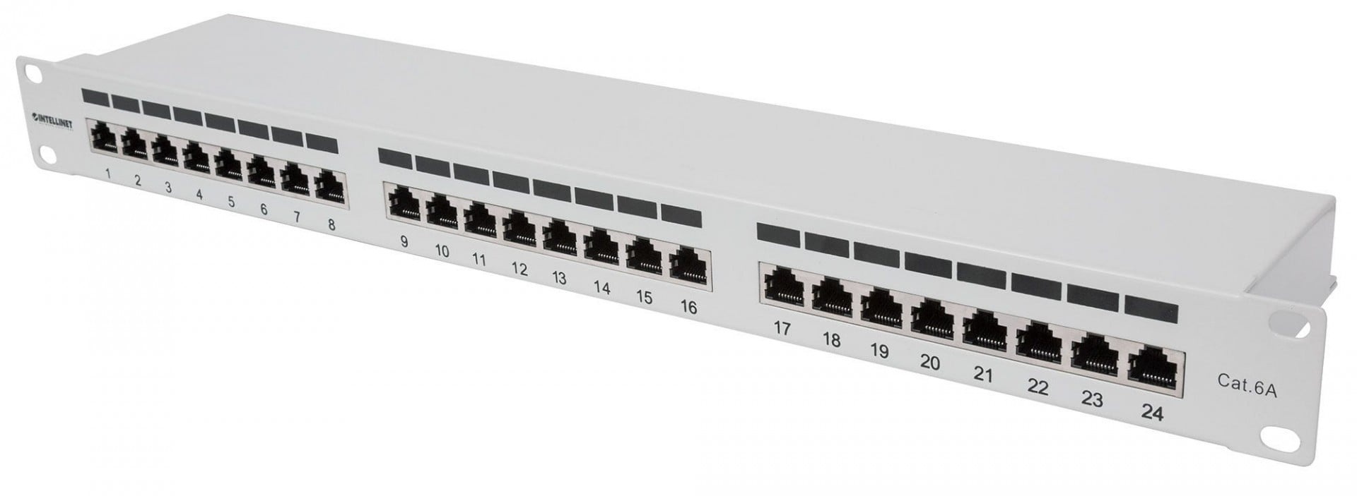 INTELLINET INTELLINET Pannello di distribuzione schermato Cat6a 24 porte FTP 1 U 90 gradi con ingresso superiore, blocchi punch-down, grigio - RETI | TecnoCARE.net Sabaudia, Latina, Terracina, San Felice Circeo e Pontinia