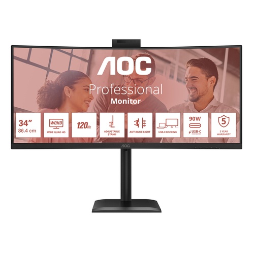 AOC AOC E4 CU34E4CW Monitor PC 86,4 cm (34") 3440 x 1440 Pixel UltraWide Quad HD LED Nero - MONITOR E ACCESSORI | TecnoCARE.net Sabaudia, Latina, Terracina, San Felice Circeo e Pontinia