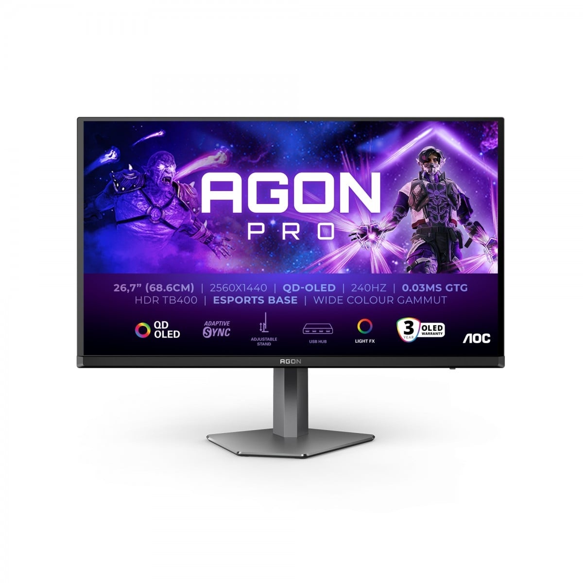 AOC AOC AGON PRO AG276QZD2 Monitor PC 67,3 cm (26.5") 2560 x 1440 Pixel Quad HD QD-OLED Nero, Grigio - MONITOR E ACCESSORI | TecnoCARE.net Sabaudia, Latina, Terracina, San Felice Circeo e Pontinia