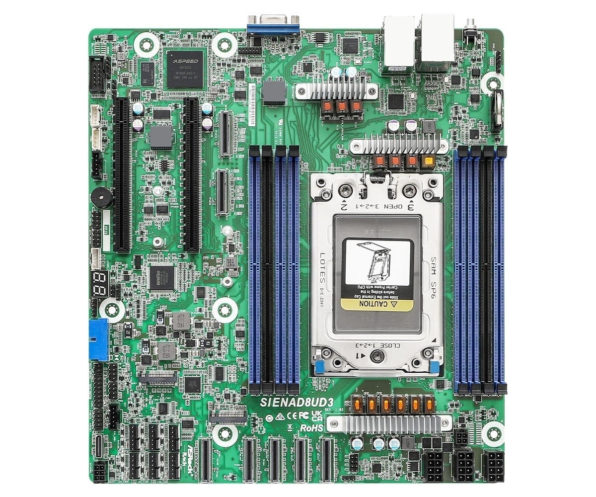 ASROCK ASRock SIENAD8UD3, 1xSKT, LGA 4844, AMD EPYC 8004, SoC, SATA, NVMe, 2xM.2, 2xGbE, IPMI - COMPONENTI | TecnoCARE.net Sabaudia, Latina, Terracina, San Felice Circeo e Pontinia