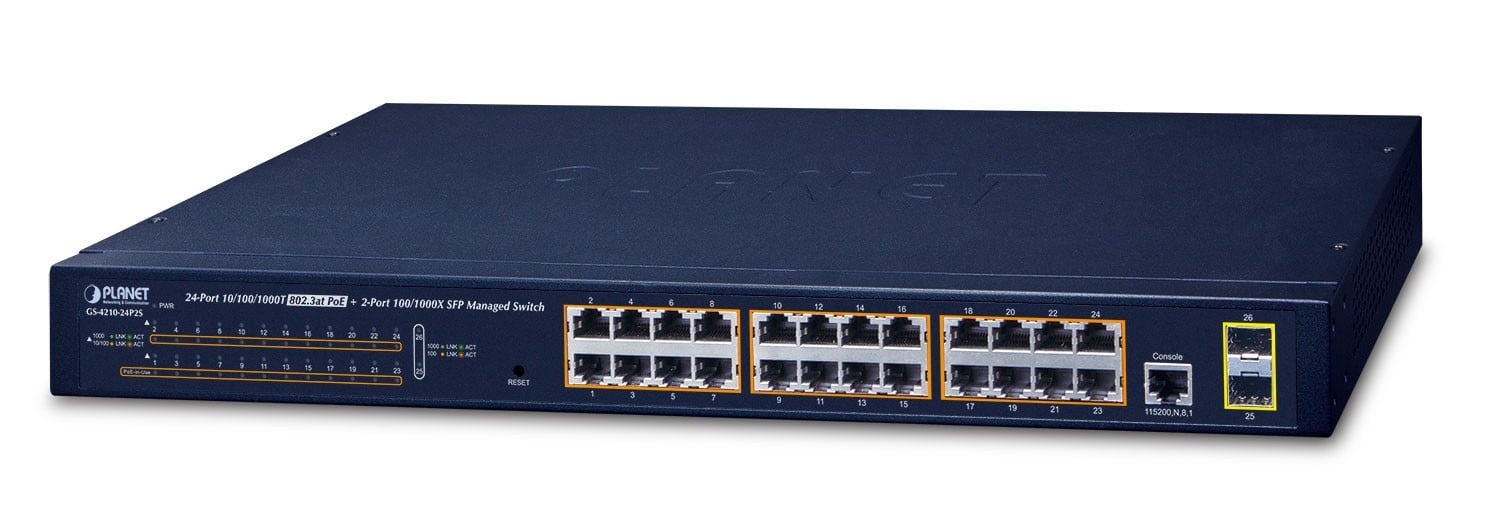 PLANET PLANET GS-4210-24P2S switch di rete Gestito L2/L4 Gigabit Ethernet (10/100/1000) Supporto Power over Ethernet (PoE) 1U Blu - RETI | TecnoCARE.net Sabaudia, Latina, Terracina, San Felice Circeo e Pontinia