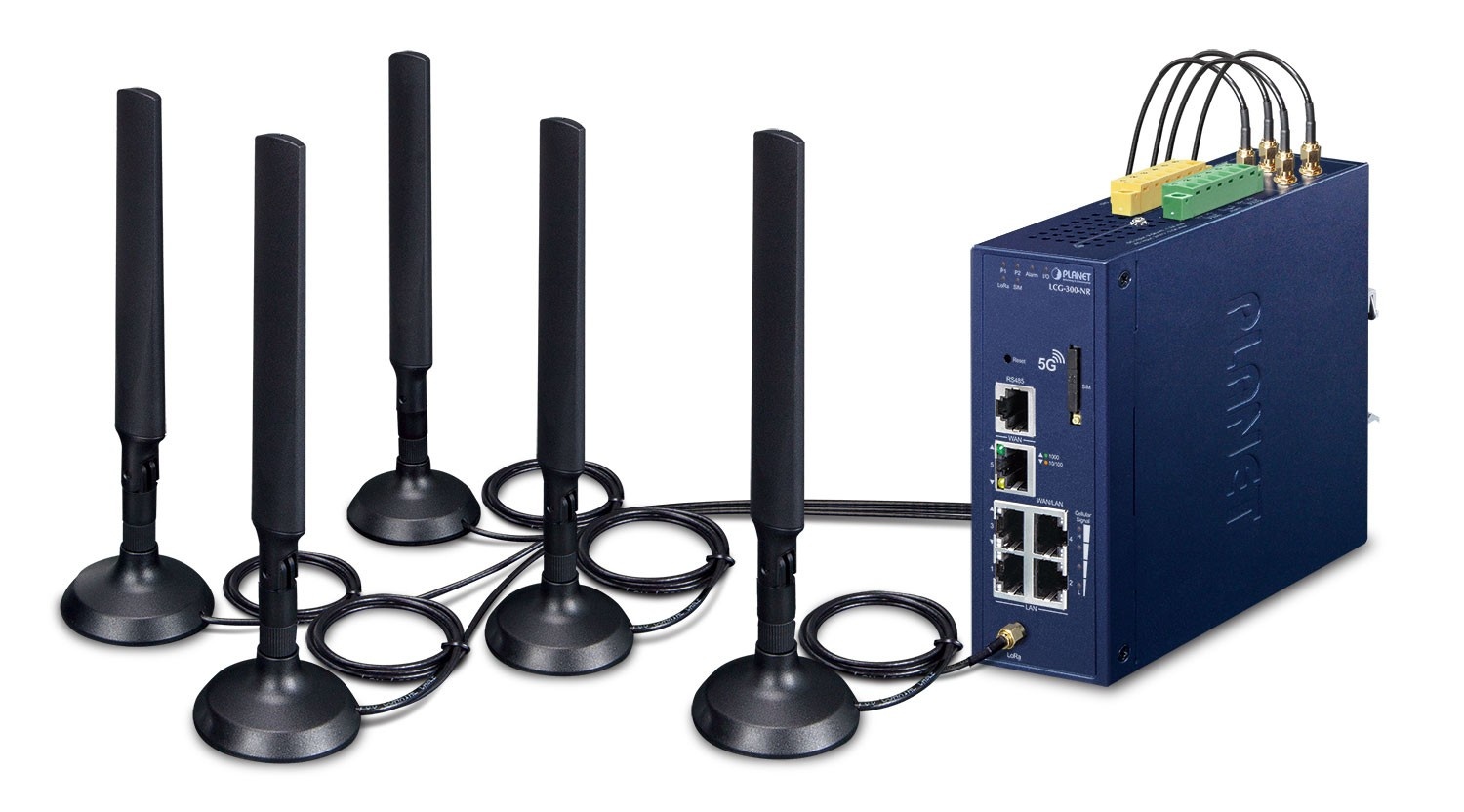 PLANET Planet LCG-300-NR-EU IP30 Industrial IoT LoRaWAN + 5G NR Cellular Gateway  with 5-Port 10/100/1000T - EU868 MHz - RETI | TecnoCARE.net Sabaudia, Latina, Terracina, San Felice Circeo e Pontinia