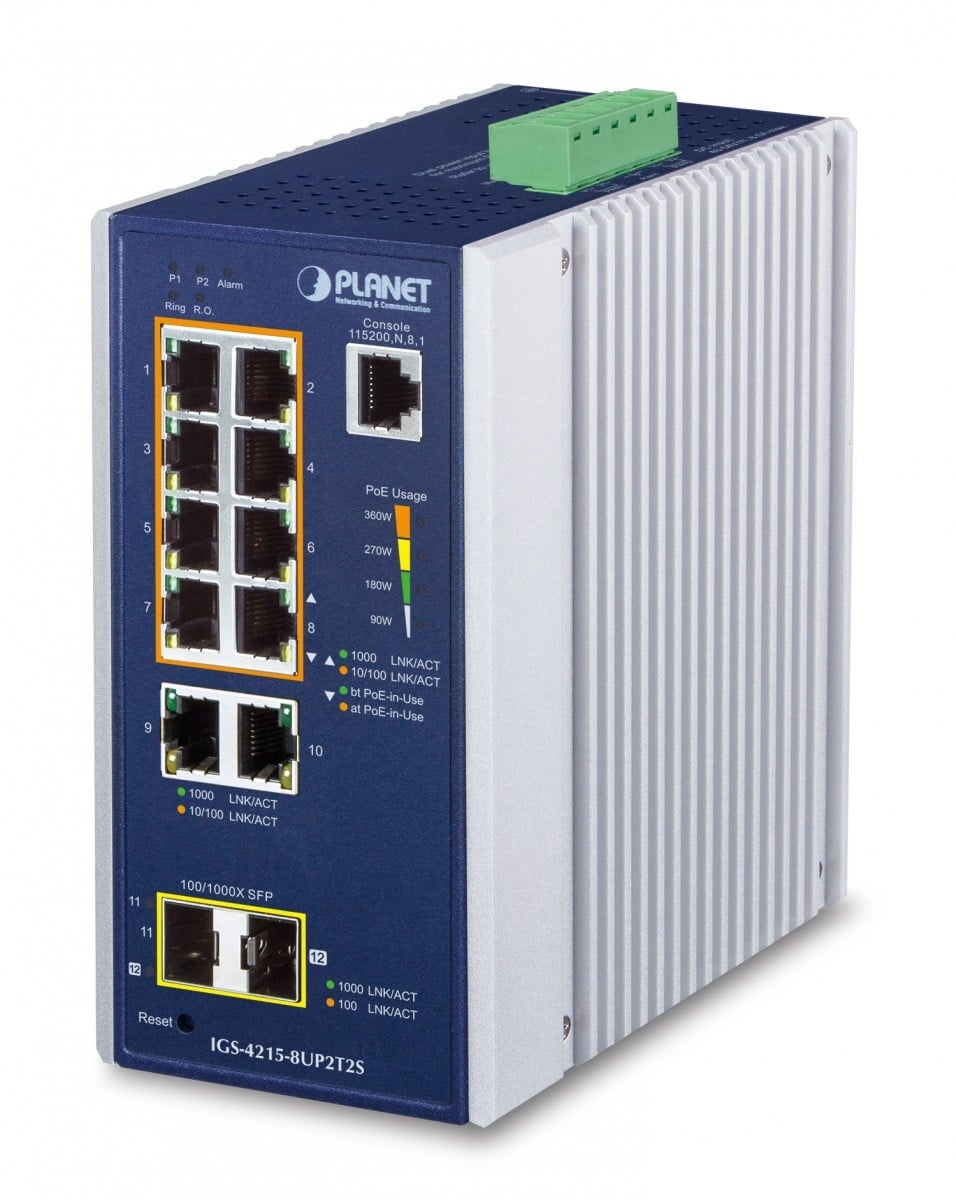 PLANET Planet IGS-4215-8UP2T2S IP30 Industrial L2/L4 8-Port 10/100/1000T 802.3bt PoE + 2-Port 10/100/1000T + 2-Port 100/1000X SFP Managed Switch - RETI | TecnoCARE.net Sabaudia, Latina, Terracina, San Felice Circeo e Pontinia