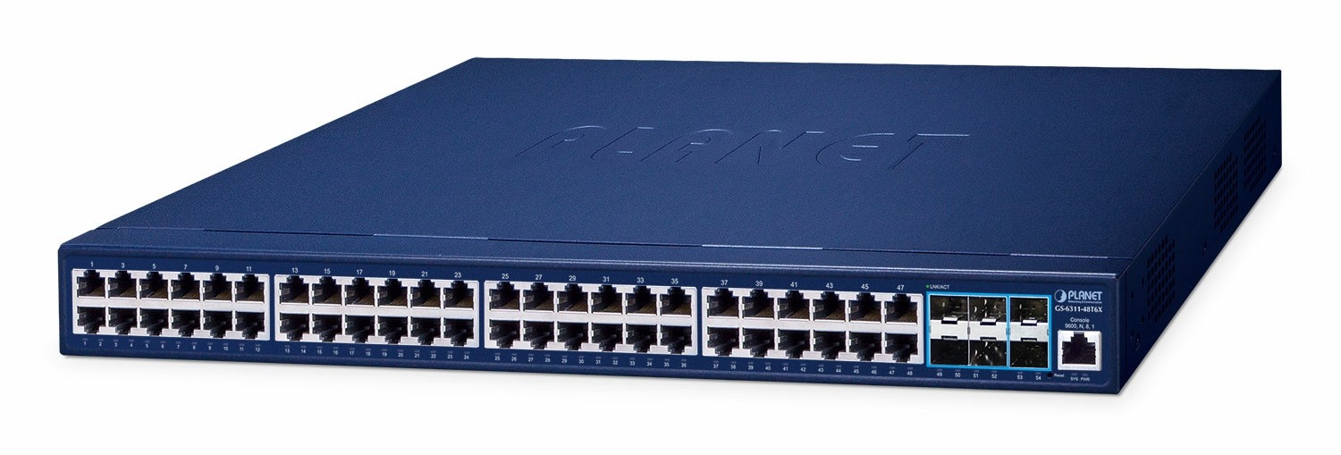 PLANET PLANET GS-6311-48T6X Layer 3 48-Port 10/100/1000T + 6-Port 10G SFP+ Managed Ethernet Switch (hardware-based Layer 3 RIPv1/v2, OSPFv2 dynamic routing, supports E - RETI | TecnoCARE.net Sabaudia, Latina, Terracina, San Felice Circeo e Pontinia