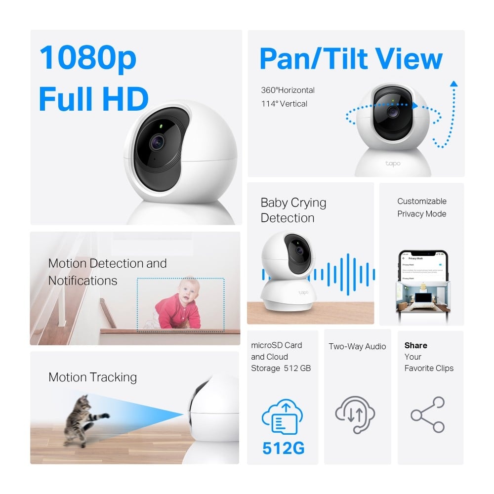 TP-LINK TP-Link Tapo C200P2 Sferico Telecamera di sicurezza IP Interno 1920 x 1080 Pixel Scrivania - SISTEMI DI SORVEGLIANZA | TecnoCARE.net Sabaudia, Latina, Terracina, San Felice Circeo e Pontinia