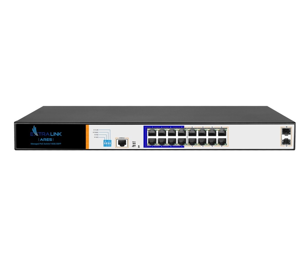 EXTRALINK Extralink ARES | PoE Switch | 16x Gigabit PoE/PoE+, 2x SFP, 1x Console, 150W, Gestito - RETI | TecnoCARE.net Sabaudia, Latina, Terracina, San Felice Circeo e Pontinia