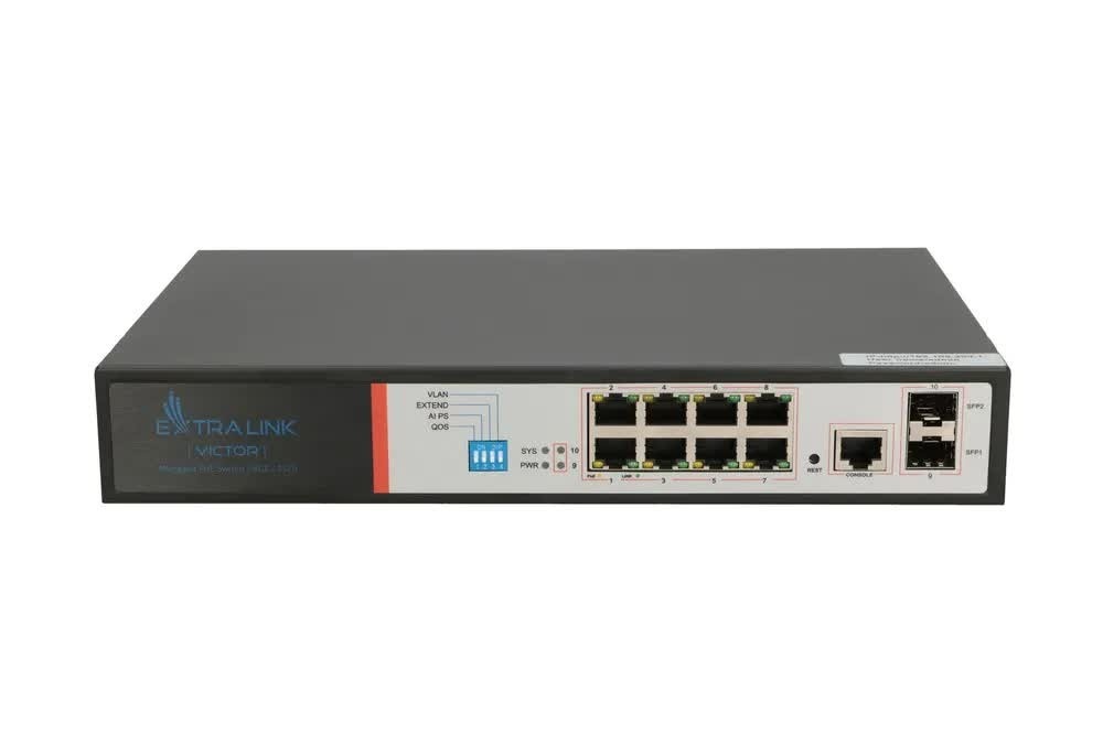 EXTRALINK Extralink VICTOR | PoE Switch | 8x Gigabit PoE/PoE+, 2x SFP, 1x Console Port, 150W, Managed - RETI | TecnoCARE.net Sabaudia, Latina, Terracina, San Felice Circeo e Pontinia
