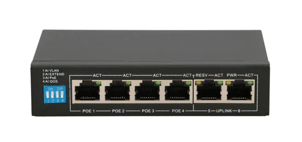 EXTRALINK Extralink EUROS V2 | PoE Switch | 4x 100Mb/s PoE/PoE+, 2x RJ45 Uplink 100Mb/s, 60W - RETI | TecnoCARE.net Sabaudia, Latina, Terracina, San Felice Circeo e Pontinia