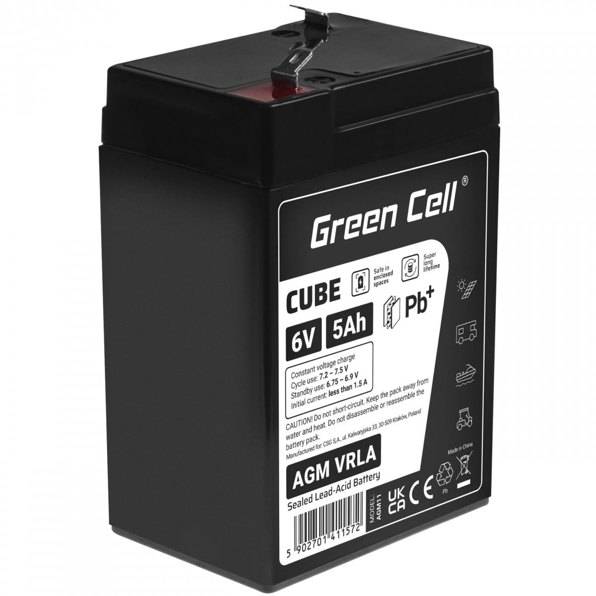 GREEN CELL Green Cell Cube AGM VRLA IP54 6V 5Ah batteria senza manutenzione per sistemi di allerta, registratori di cassa, giocattoli - BATTERIE E ALIMENTATORI | TecnoCARE.net Sabaudia, Latina, Terracina, San Felice Circeo e Pontinia