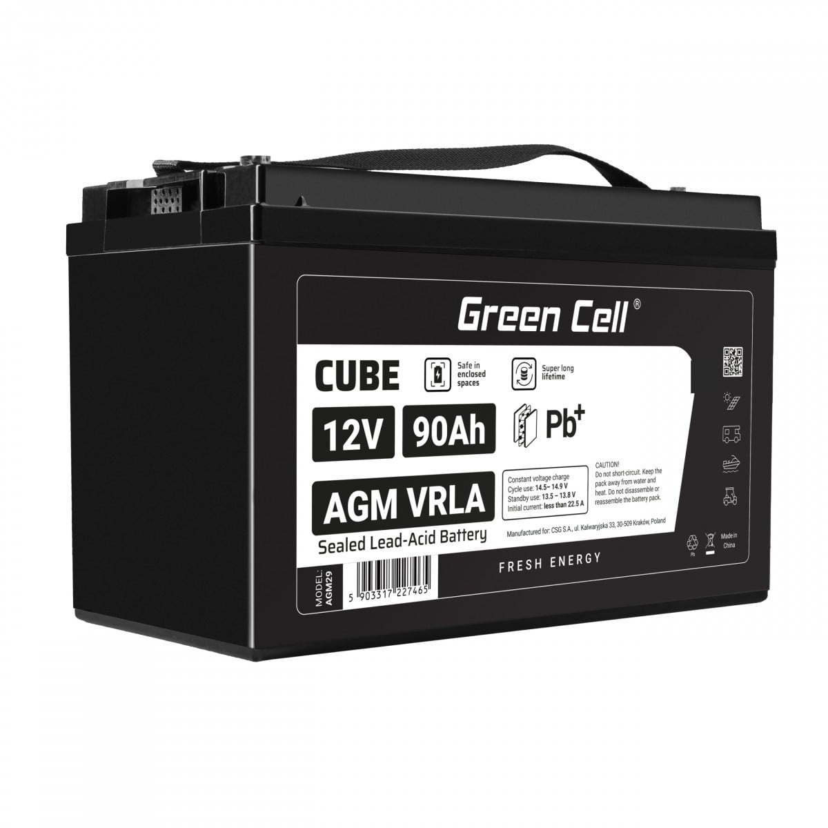 GREEN CELL Green Cell Cube AGM VRLA IP54 12V 90Ah batteria senza manutenzione per camper, fotovoltaico, pannelli solari e barche - BATTERIE E ALIMENTATORI | TecnoCARE.net Sabaudia, Latina, Terracina, San Felice Circeo e Pontinia