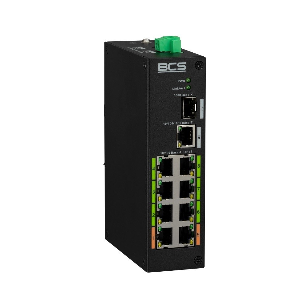BCS BCS BCS-L-SP08E01G-1SFP(2) Switch PoE Industriale a 8 Porte per Montaggio su Rail DIN 120W - RETI | TecnoCARE.net Sabaudia, Latina, Terracina, San Felice Circeo e Pontinia