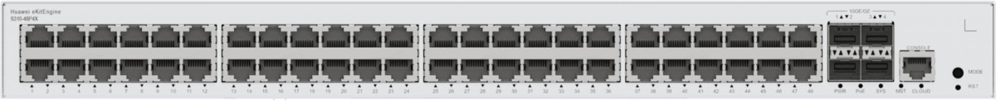 HUAWEI HUAWEI eKit S310 Series S310-48P4X Gestito L2+ Gigabit Ethernet (10/100/1000) Supporto Power over Ethernet (PoE) 1U Grigio - RETI | TecnoCARE.net Sabaudia, Latina, Terracina, San Felice Circeo e Pontinia
