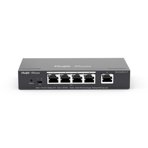RUIJIEE REYEE SMART SWITCH POE GIGABIT 5 P., 4 P. POE/POE+, POE POWER BUDGET 54W (CHASSIS METALLICO DESKTOP) - SWITCH E HUB | TecnoCARE.net Sabaudia, Latina, Terracina, San Felice Circeo e Pontinia