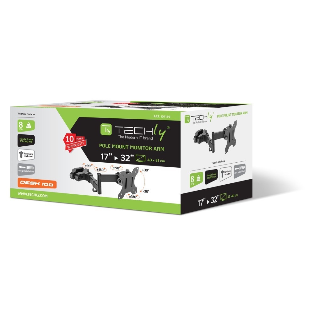 TECHLY Techly ICA-LCD 110BK Supporto per Montaggio a Pala TV 17-32" per Installazione di Monitor Rotante su Tubo - ACCESSORI ED ELEMENTI PER APPARECCHIATURA AUDIO | TecnoCARE.net Sabaudia, Latina, Terracina, San Felice Circeo e Pontinia