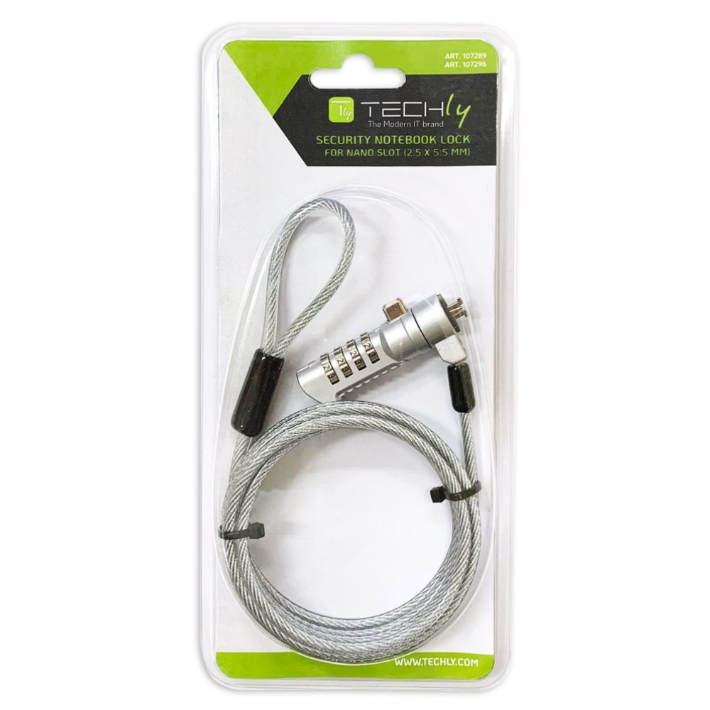 TECHLY Techly IQ-LOK-16-K Cavo di Sicurezza per Laptop Nano Slot con Lucchetto 1.8m - ACCESSO E CONTROLLO | TecnoCARE.net Sabaudia, Latina, Terracina, San Felice Circeo e Pontinia