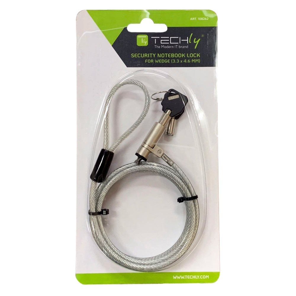TECHLY Techly IQ-LOK-13-KT Cavo di Sicurezza per Laptop Wedge-Lock con Chiave 1.8m - ACCESSO E CONTROLLO | TecnoCARE.net Sabaudia, Latina, Terracina, San Felice Circeo e Pontinia