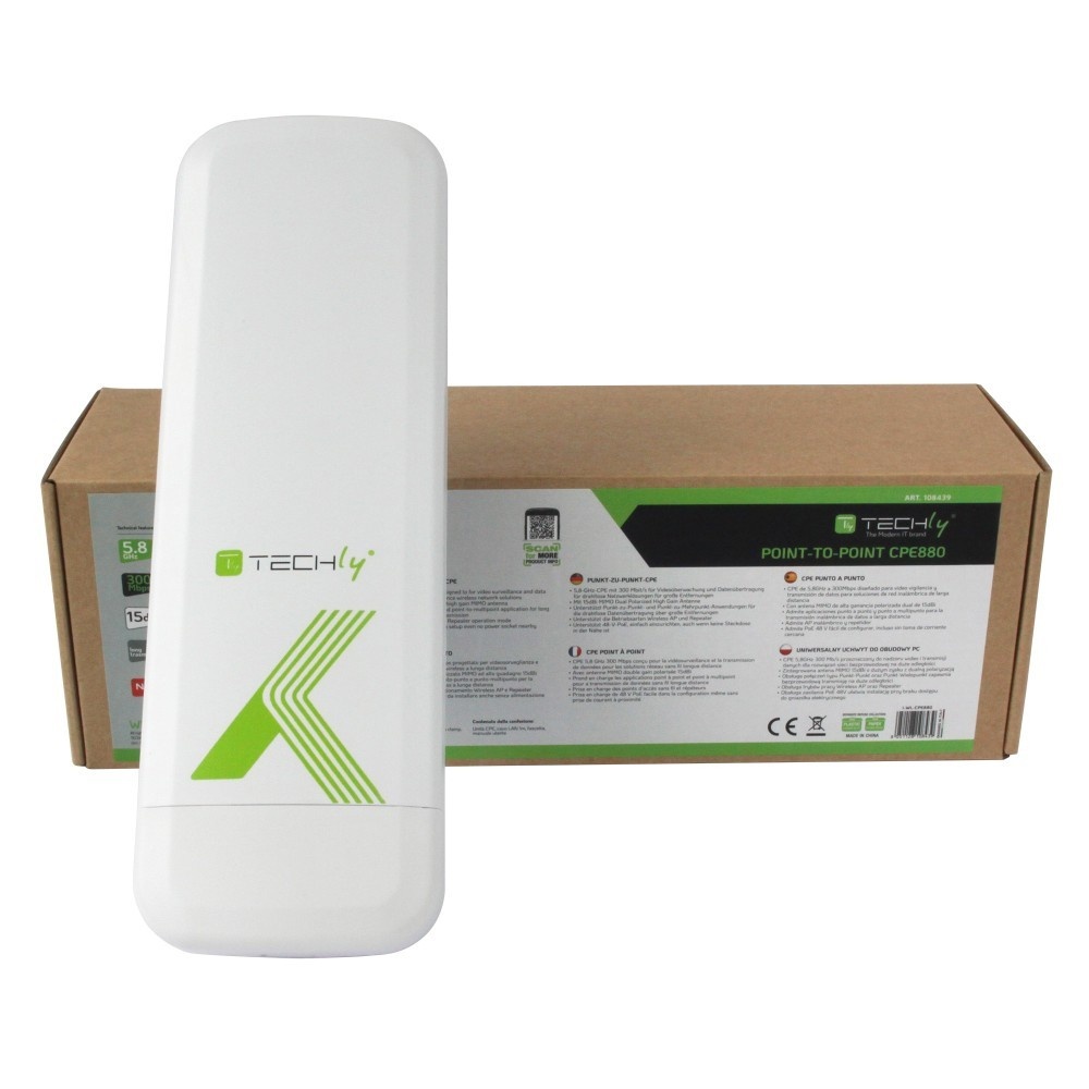 TECHLY Techly I-WL-CPE880 Dispositivo esterno CPE/Access Point/Repeater 5,8GHz 15dBi 300Mb/s - RETI | TecnoCARE.net Sabaudia, Latina, Terracina, San Felice Circeo e Pontinia