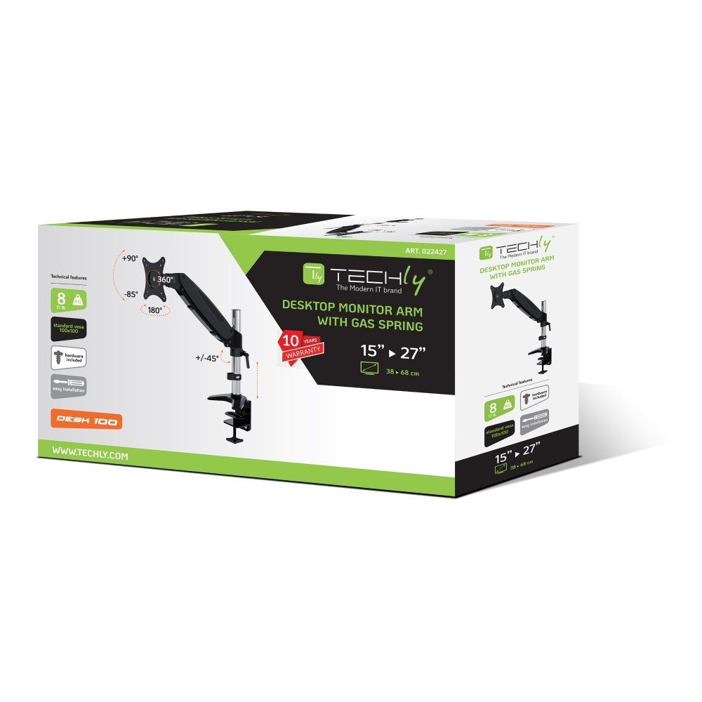 TECHLY Techly ICA-LCD 111-BK Supporto per monitor LCD 15-27" 8kg con molla a gas rotante da scrivania - MONITOR E ACCESSORI | TecnoCARE.net Sabaudia, Latina, Terracina, San Felice Circeo e Pontinia