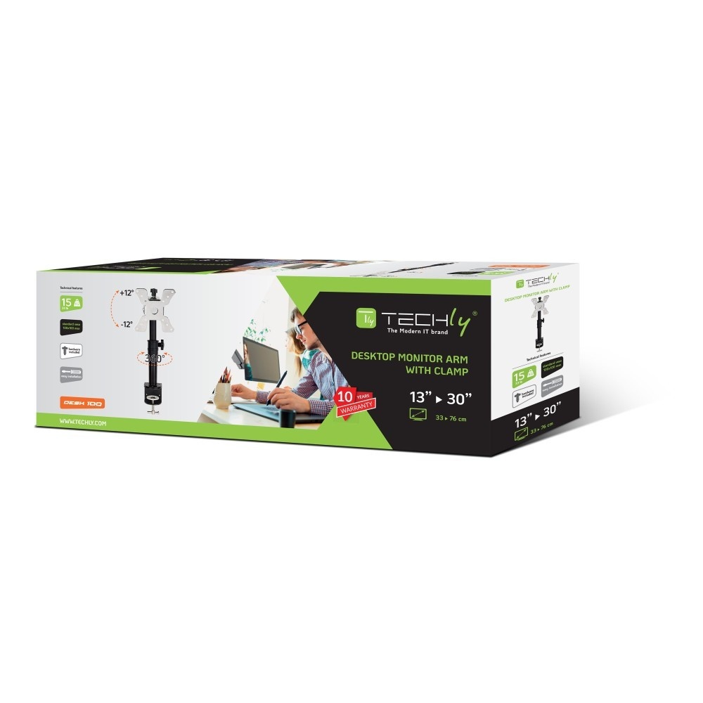 TECHLY Techly ICA-LCD 500BK Supporto da scrivania rotante per monitor LCD da 13-30", 15kg - MONITOR E ACCESSORI | TecnoCARE.net Sabaudia, Latina, Terracina, San Felice Circeo e Pontinia