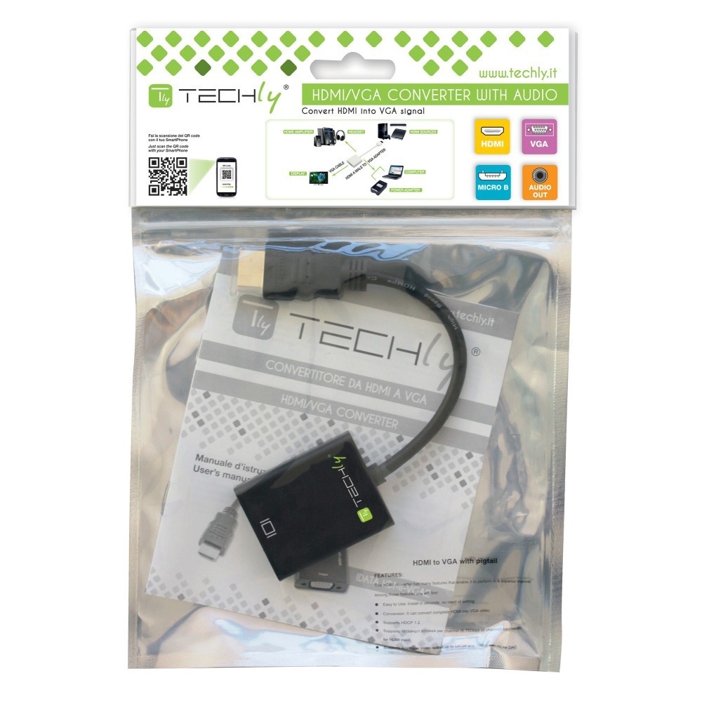 TECHLY Techly IDATA HDMI-VGA2AU Adattatore HDMI a VGA D-sub 15 pin 1,8m - CAVI PER COMPUTER E PERIFERICHE | TecnoCARE.net Sabaudia, Latina, Terracina, San Felice Circeo e Pontinia