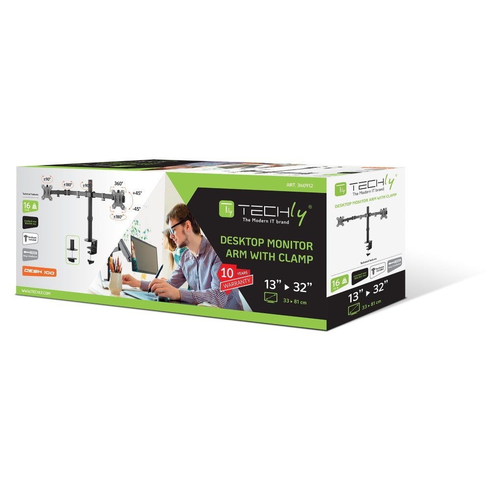 TECHLY Techly ICA-LCD 582-D Supporto per Doppio Monitor 13-32” LCD 8kg da Scrivania Rotante - MONITOR E ACCESSORI | TecnoCARE.net Sabaudia, Latina, Terracina, San Felice Circeo e Pontinia