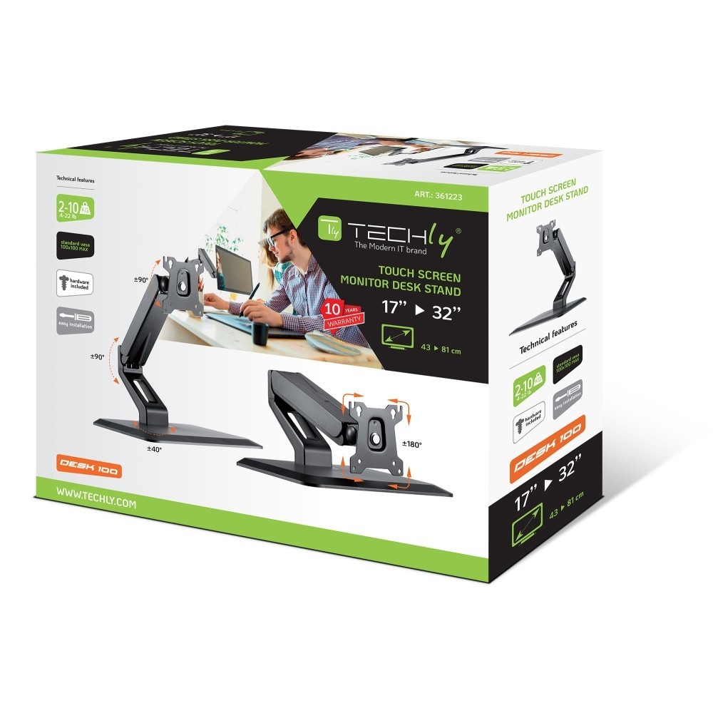 TECHLY Techly ICA-LCD 35TS Supporto per monitor touchscreen 17-32" con molla a gas - MONITOR E ACCESSORI | TecnoCARE.net Sabaudia, Latina, Terracina, San Felice Circeo e Pontinia