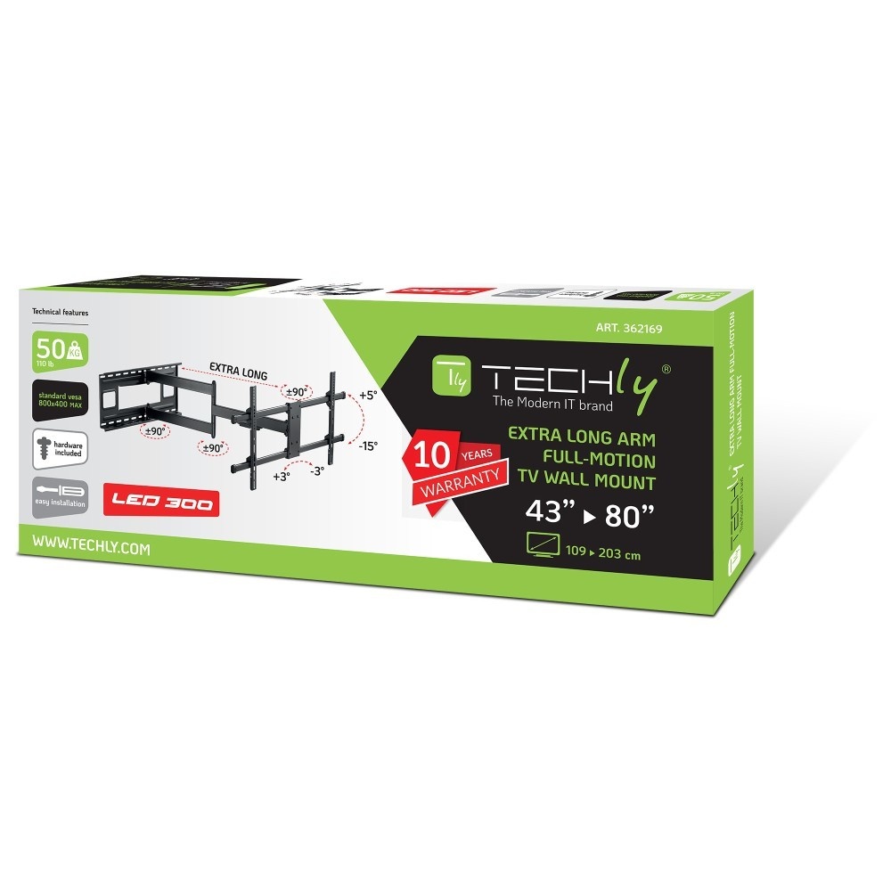TECHLY Techly ICA-PLB 490 Supporto a parete per TV 43-80" LED/LCD 50kg girevole inclinabile - ACCESSORI ED ELEMENTI PER APPARECCHIATURA AUDIO | TecnoCARE.net Sabaudia, Latina, Terracina, San Felice Circeo e Pontinia