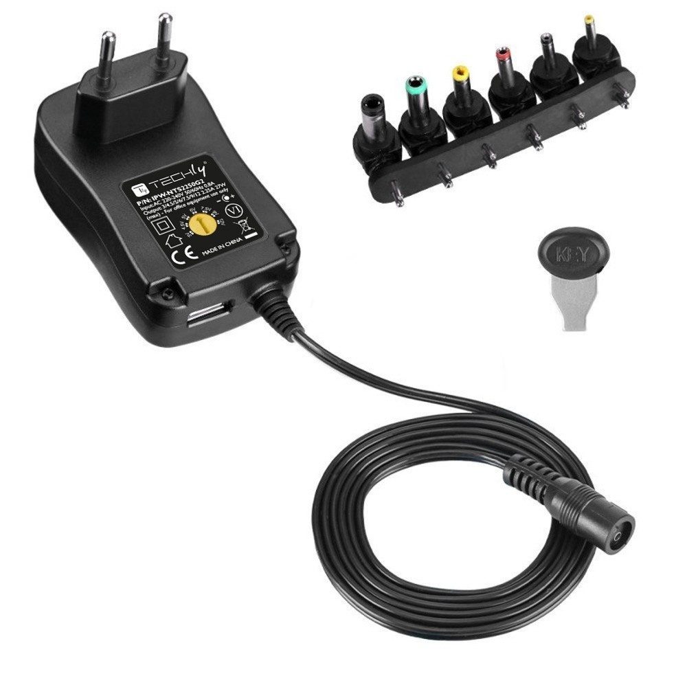 TECHLY Techly IPW-NTS2250G2 Alimentatore Universale 230V 27W/2.25A 3-12V con 6 Connettori DC e USB - BATTERIE E ALIMENTATORI | TecnoCARE.net Sabaudia, Latina, Terracina, San Felice Circeo e Pontinia