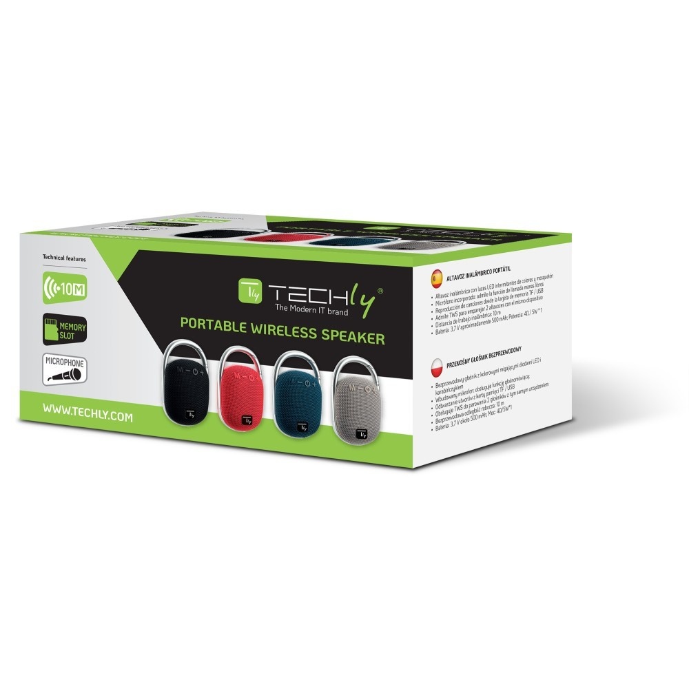 TECHLY Techly ICASBL321GR Altoparlante Bluetooth 5.3, 5W, TWS, LED, USB MicroSD MP3, grigio - AUDIO E CUFFIE PORTATILI | TecnoCARE.net Sabaudia, Latina, Terracina, San Felice Circeo e Pontinia