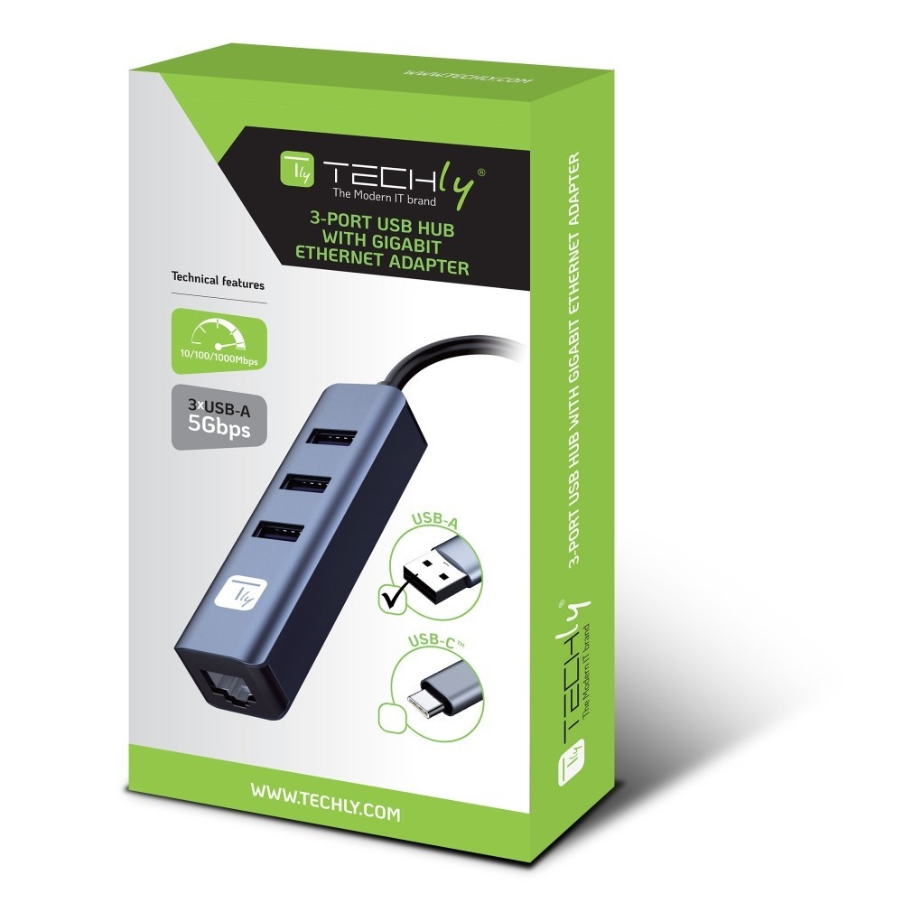 TECHLY Techly IDATA USB-ETGIGA3AA Scheda di rete/adapter USB 3.0 a RJ45 Gigabit, hub 3x USB-A - PC | TecnoCARE.net Sabaudia, Latina, Terracina, San Felice Circeo e Pontinia