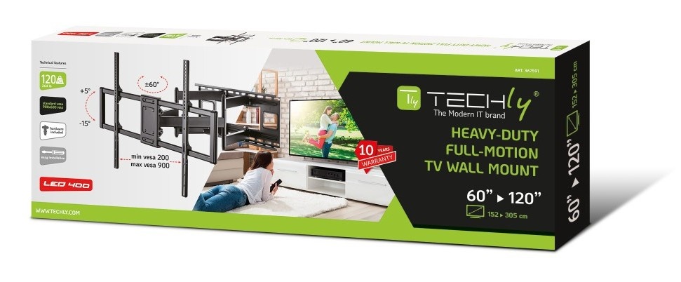 TECHLY Techly ICA-PLB 189B Supporto a parete per TV 60-120" LED/LCD 120kg girevole inclinabile - ACCESSORI ED ELEMENTI PER APPARECCHIATURA AUDIO | TecnoCARE.net Sabaudia, Latina, Terracina, San Felice Circeo e Pontinia