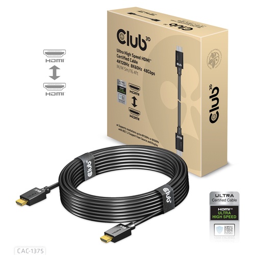 CLUB3D CLUB3D HDMI 2.1 MALE TO HDMI 2.1 MALE ULTRA HIGH SPEED 4K 120HZ 8K60HZ 5M/ 16.4FT - CAVI HDMI/VGA/DVI/DP | TecnoCARE.net Sabaudia, Latina, Terracina, San Felice Circeo e Pontinia